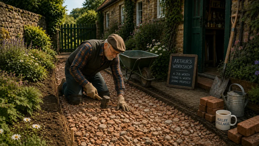 How To Make An Easy Brick Herringbone Path 4 Arthur breaking stones