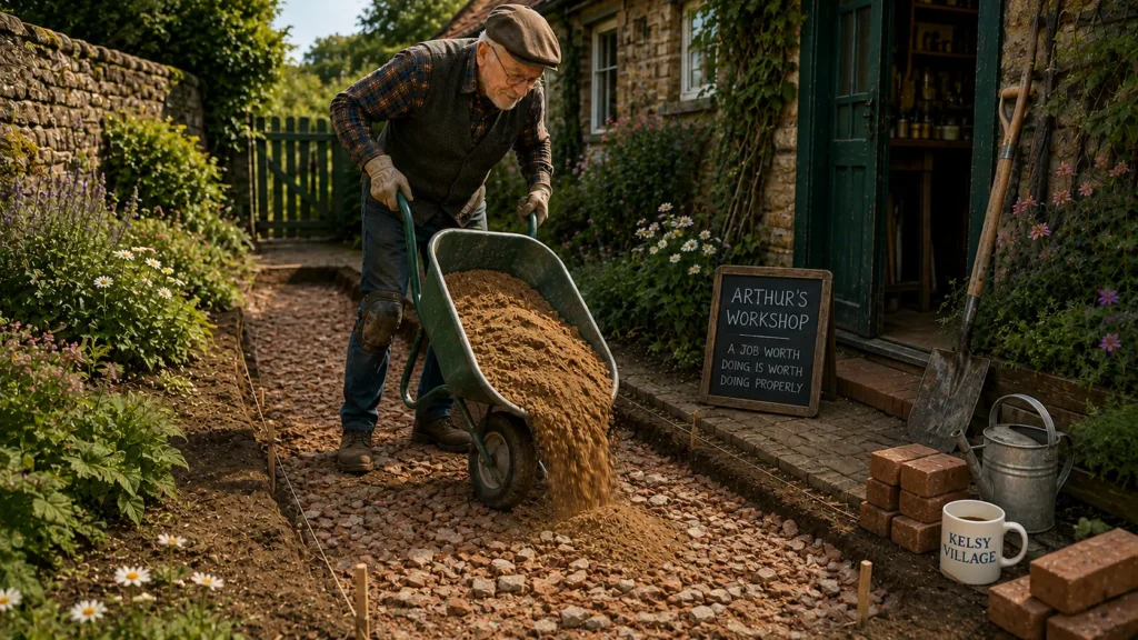 How To Make An Easy Brick Herringbone Path 5 Arthurs wheelbarrow 2