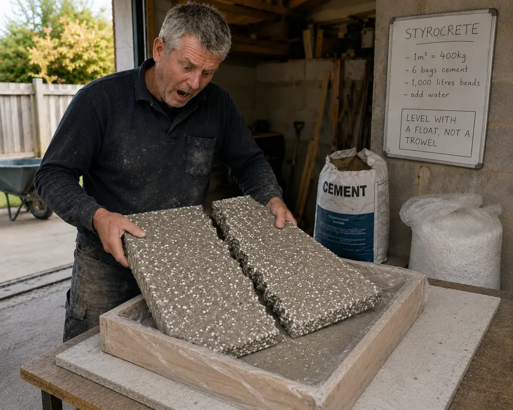 How to Pour, Finish and Cure Styrocrete: Chapter 5 4 broken panel