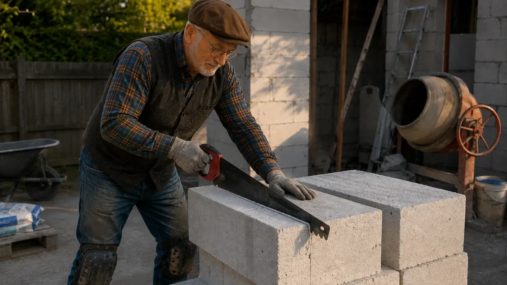 Aircrete Chapter 6 3 Arthur cutting blocks